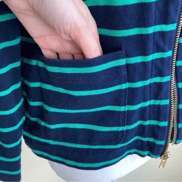 Lands’ End Nautical Blazer Zip-up Jacket Kelly Green & Navy Blue Striped Sz 10 - Picture 11 of 15